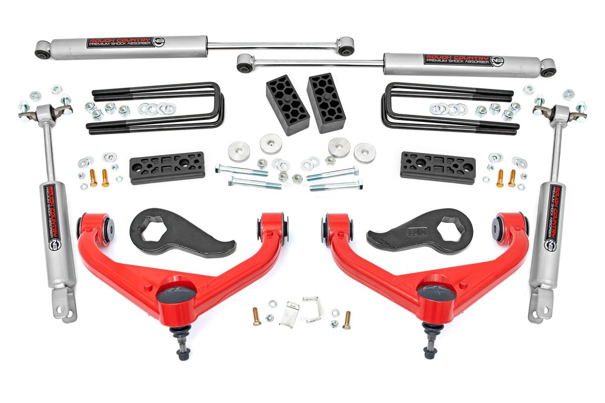 Chevrolet Silverado 3500 HD Suspension Lift Kit - Front + Rear - Rough Country - 3 Inch, Rough Country, Tubular Upper Control Arms, Forged Torsion Bar Keys, N3 Nitrogen-Charged Shocks - '20-'24